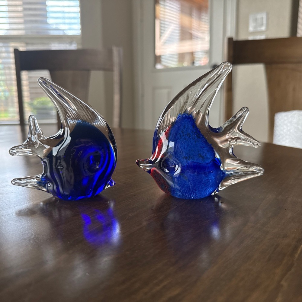 Art Glass Angel Fish Hand Blown Murano Style  Figurine Paperweight Cobalt Blue